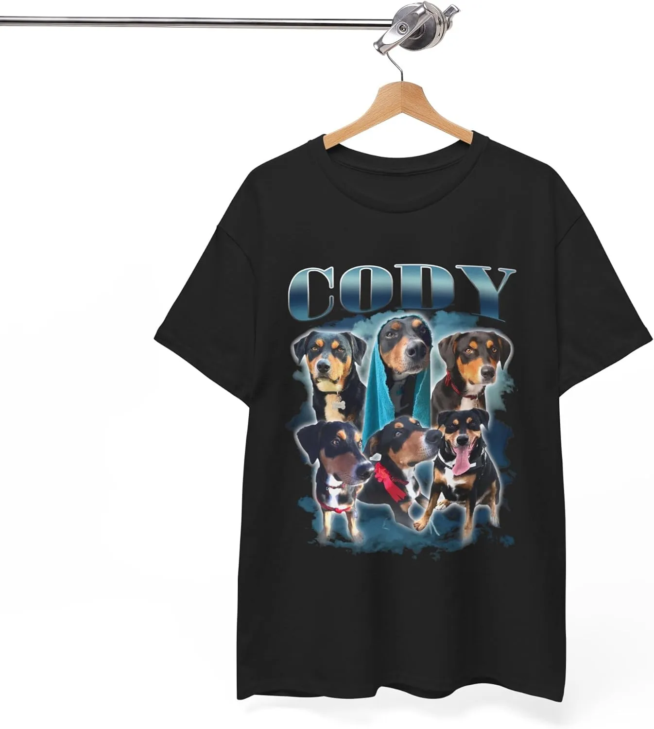 Custom Bootleg Rap Tee Personalized Pet Bootleg T-Shirt Your Dog or Cat's Photo Name, Collage Unisex Adult Heavy Cotton Tee