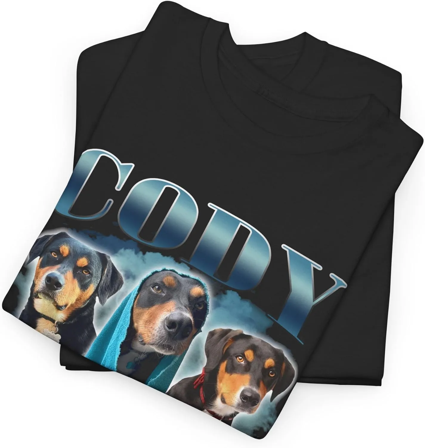 Custom Bootleg Rap Tee Personalized Pet Bootleg T-Shirt Your Dog or Cat's Photo Name, Collage Unisex Adult Heavy Cotton Tee