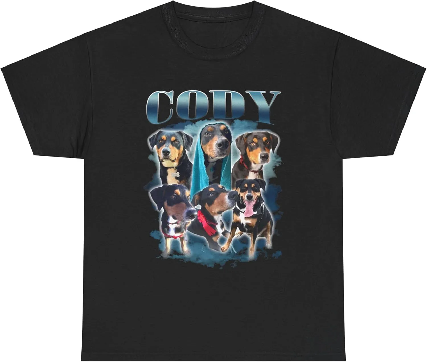 Custom Bootleg Rap Tee Personalized Pet Bootleg T-Shirt Your Dog or Cat's Photo Name, Collage Unisex Adult Heavy Cotton Tee