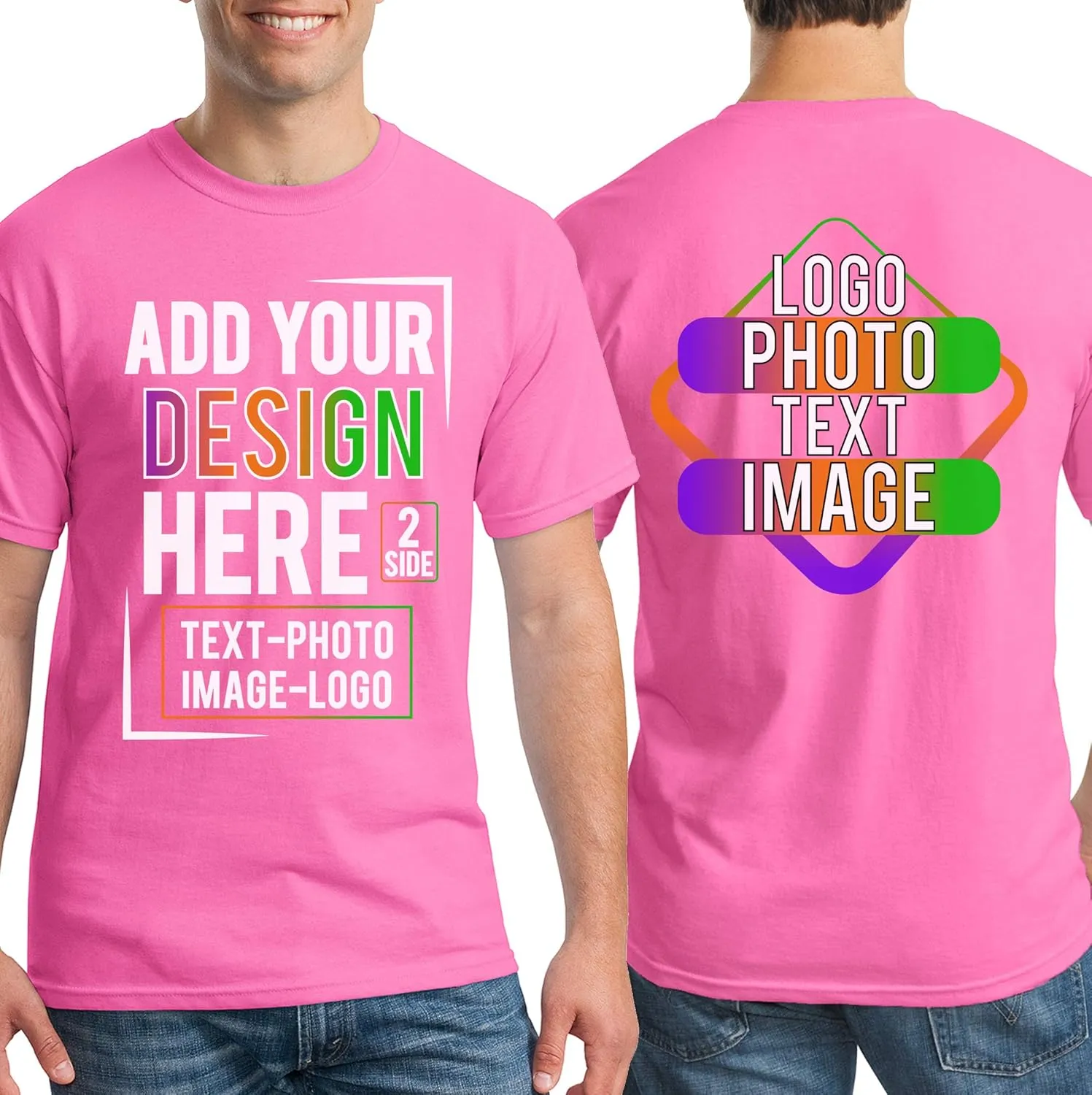 Custom T Shirt Men Women Add Your Own Design Picture Photo Text Front Back Side T-Shirt