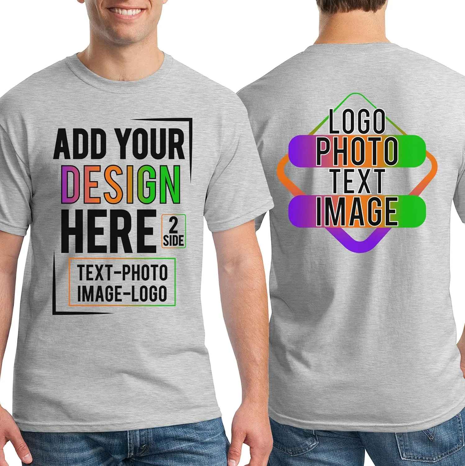 Custom T Shirt Men Women Add Your Own Design Picture Photo Text Front Back Side T-Shirt