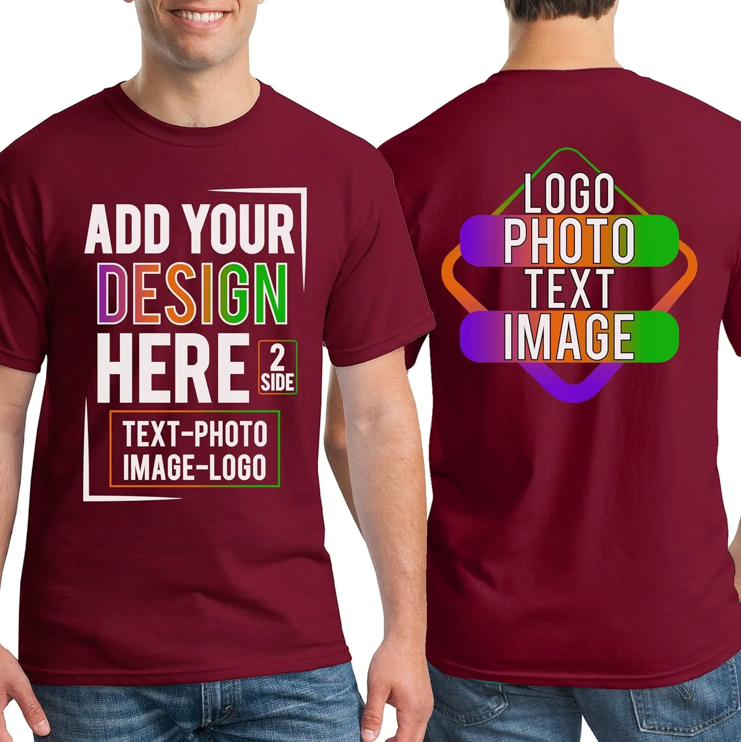 Custom T Shirt Men Women Add Your Own Design Picture Photo Text Front Back Side T-Shirt