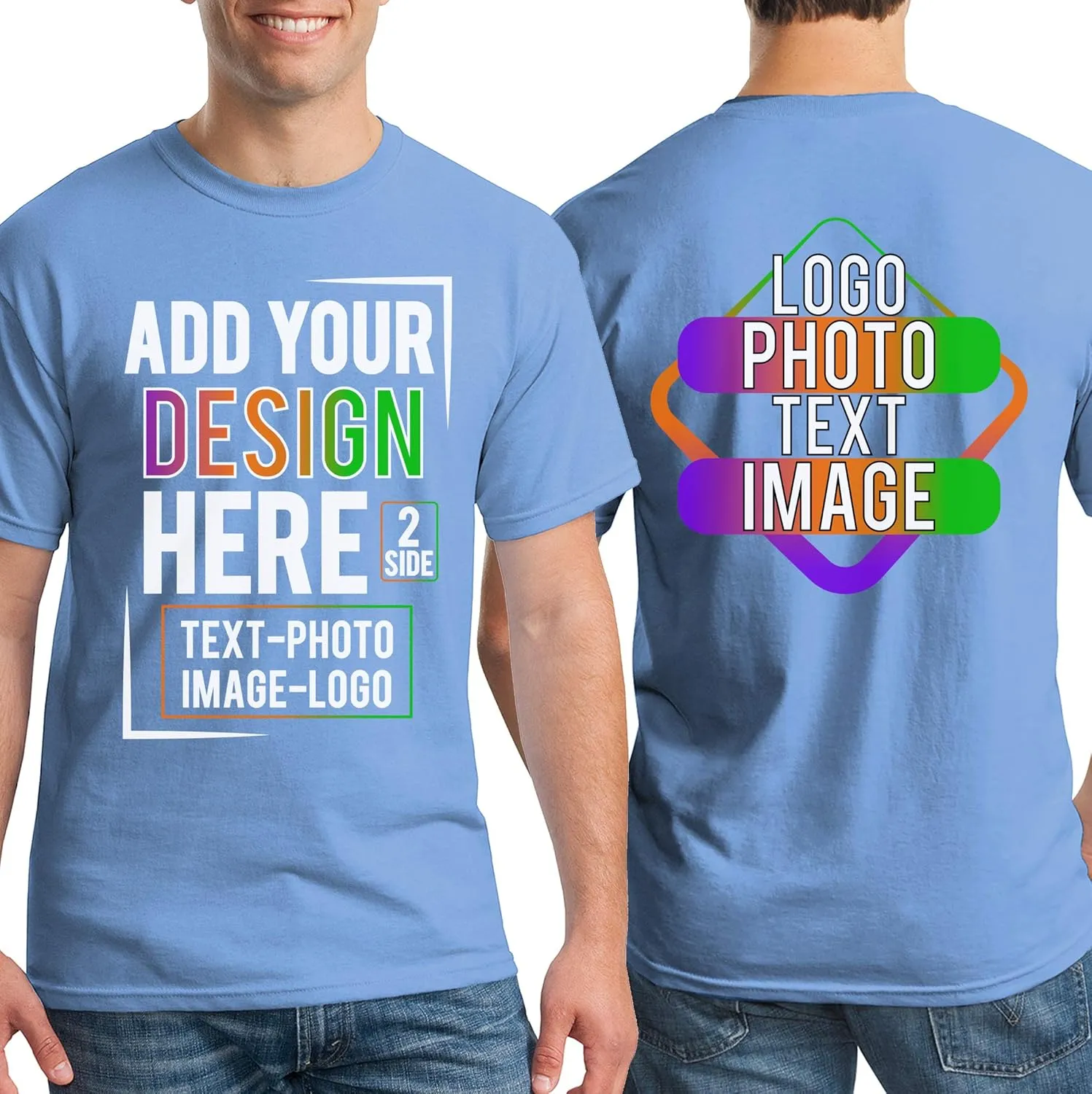 Custom T Shirt Men Women Add Your Own Design Picture Photo Text Front Back Side T-Shirt