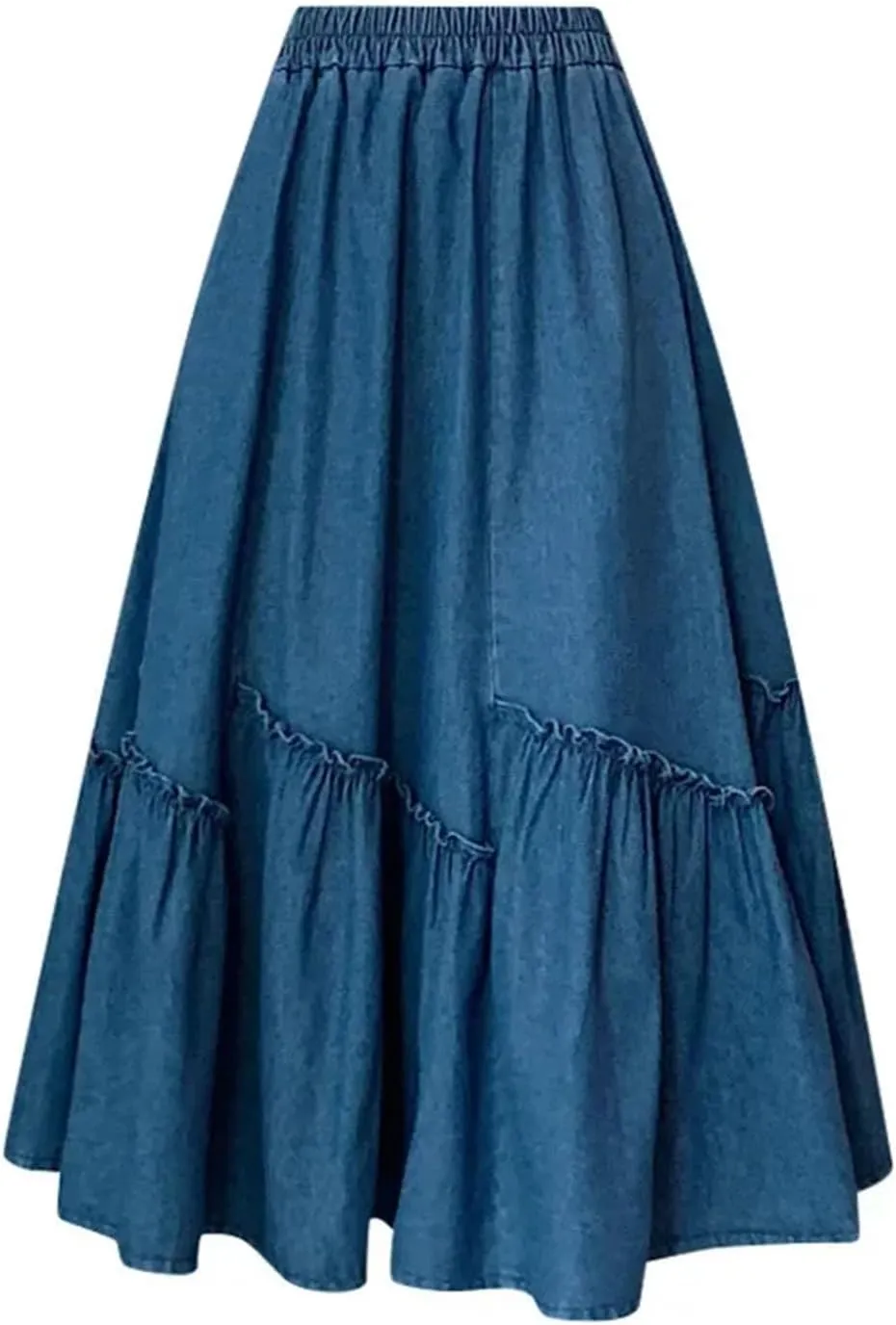 Dcvmvmn Denim Skirt for Womens Elastic Waist Medium Length Wide Hemline Semi-Elastic Umbrella Skirts