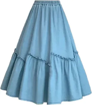 Dcvmvmn Denim Skirt for Womens Elastic Waist Medium Length Wide Hemline Semi-Elastic Umbrella Skirts