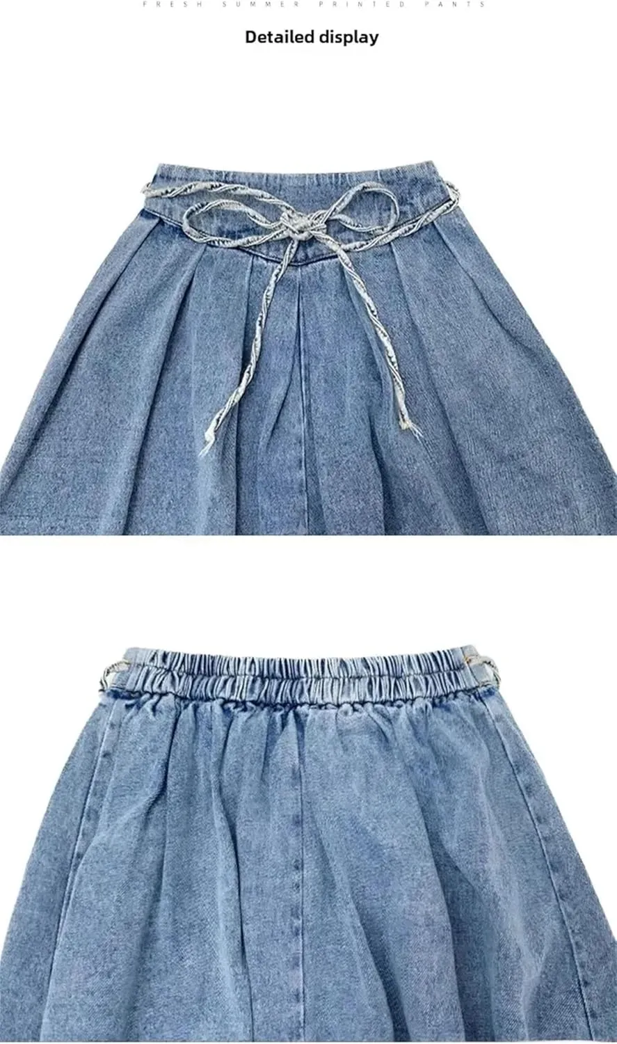 Denim Skirt for Womens Vintage High-Waisted Pleated Slim-Fit Medium-Length Umbrella Jean Skirt