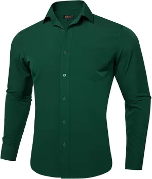 DiBanGu Men's Paisley Dress Shirts Long Sleeve Button Down Inner Contrast Casual Business Shirt with Collar Pin
