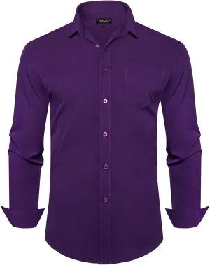 DiBanGu Men's Paisley Dress Shirts Long Sleeve Button Down Inner Contrast Casual Business Shirt with Collar Pin