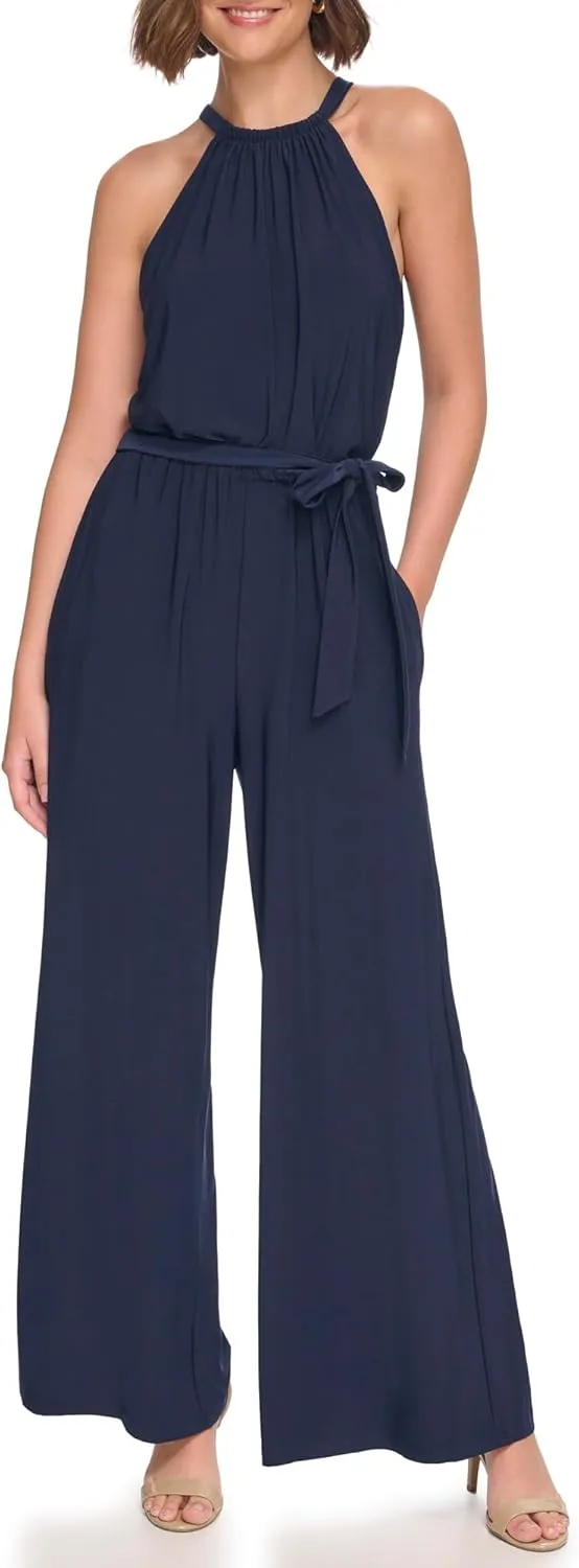 Eliza J Womens Sleeveless Mock Neck Halter Jumpsuit