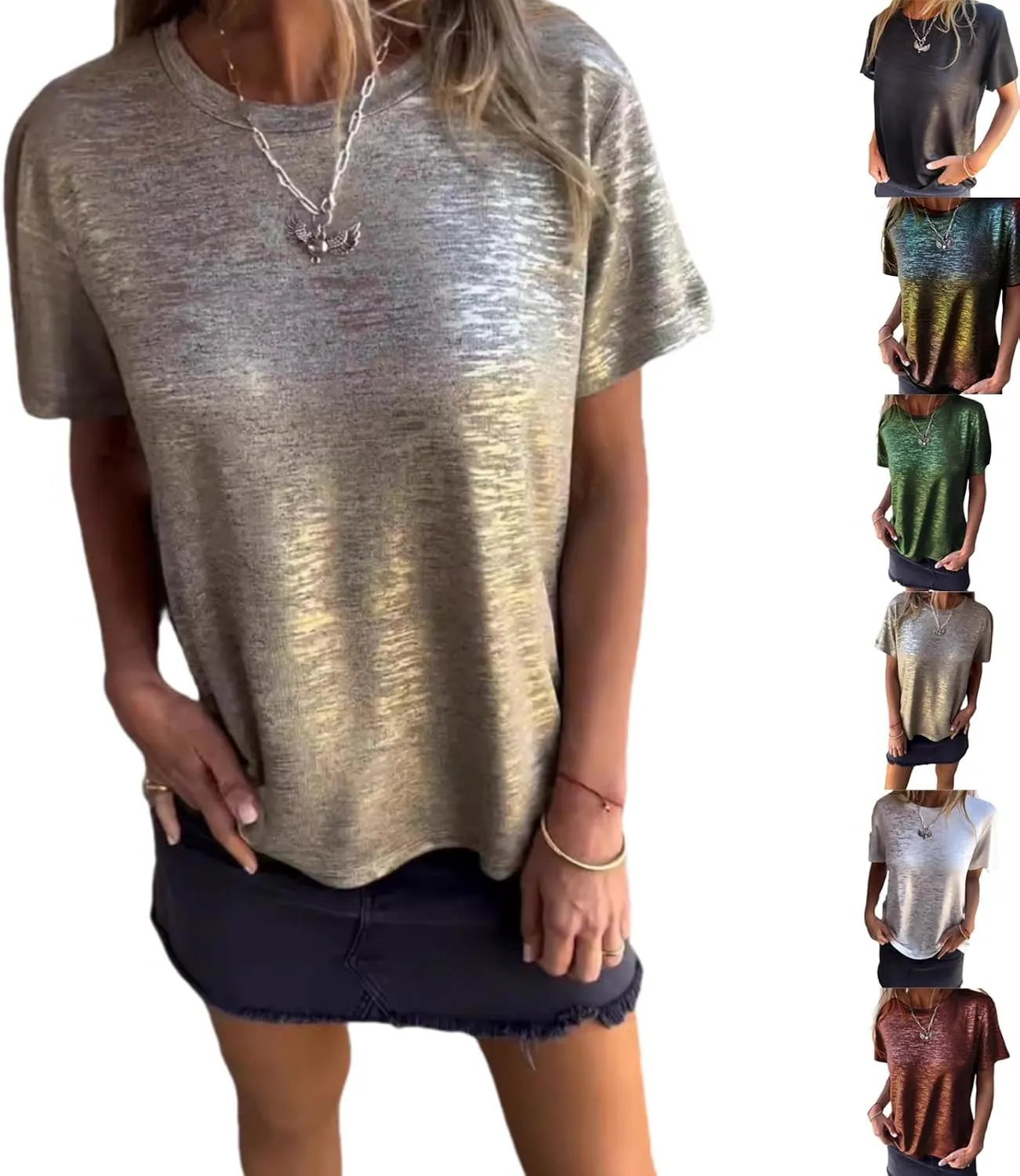 Emboadlie Gold Foil Short-Sleeved T-Shirt, Fortunatie Tshirt, Women's Round Neck Short-Sleeved Summer T-Shirt