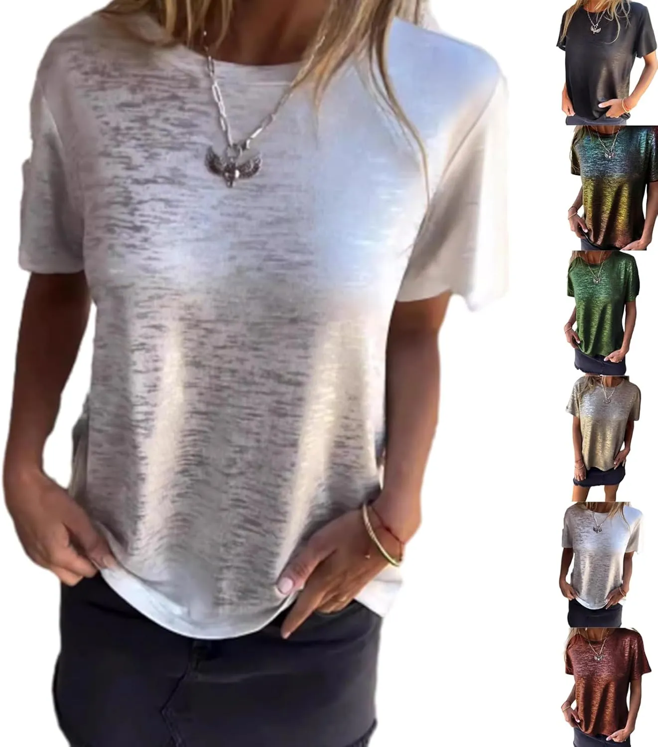Emboadlie Gold Foil Short-Sleeved T-Shirt, Fortunatie Tshirt, Women's Round Neck Short-Sleeved Summer T-Shirt
