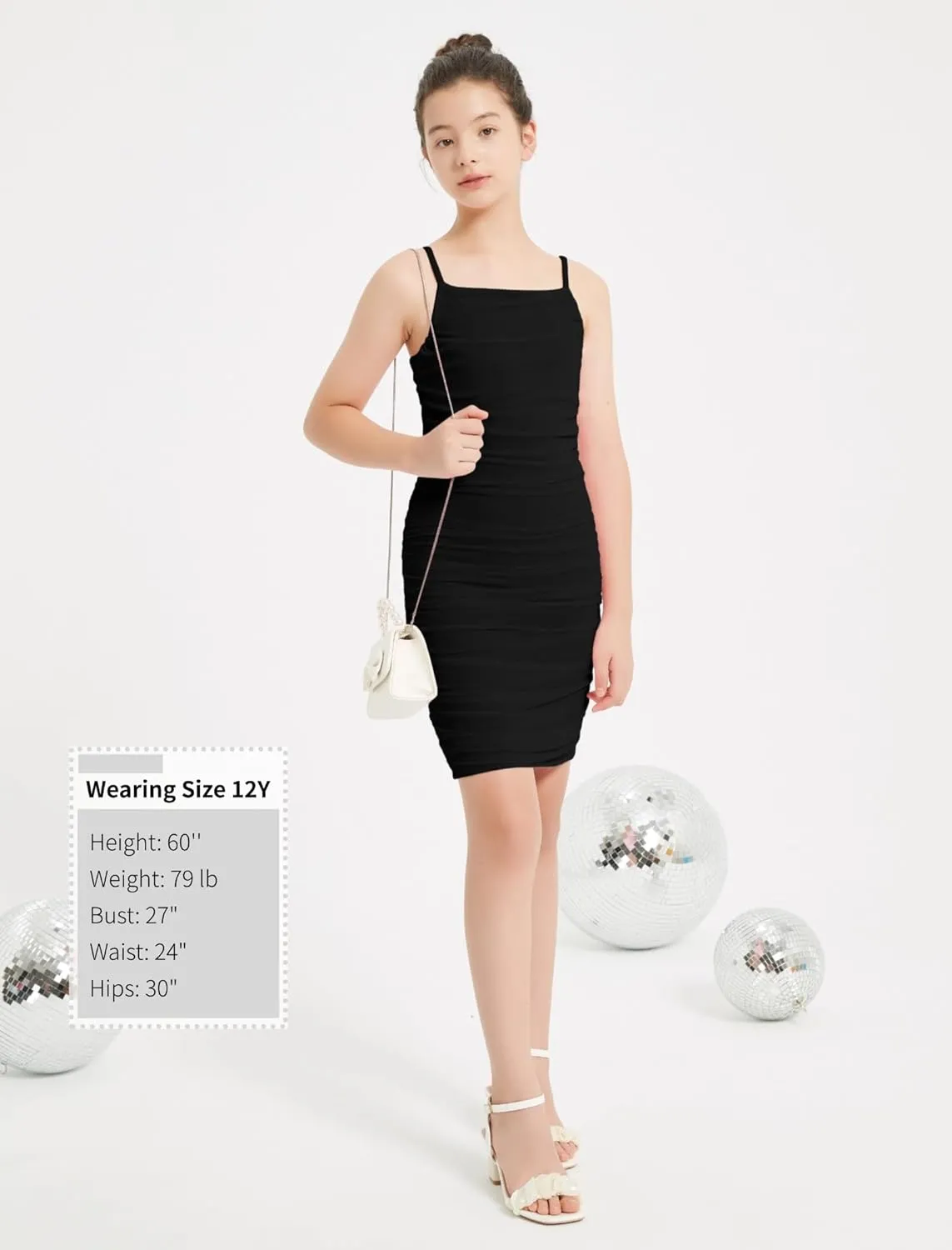 EXARUS Girls Ruched Bodycon Dress Teens Mesh Lantern Sleeve Party Dance Homecoming Tight Short Pencil Dresses