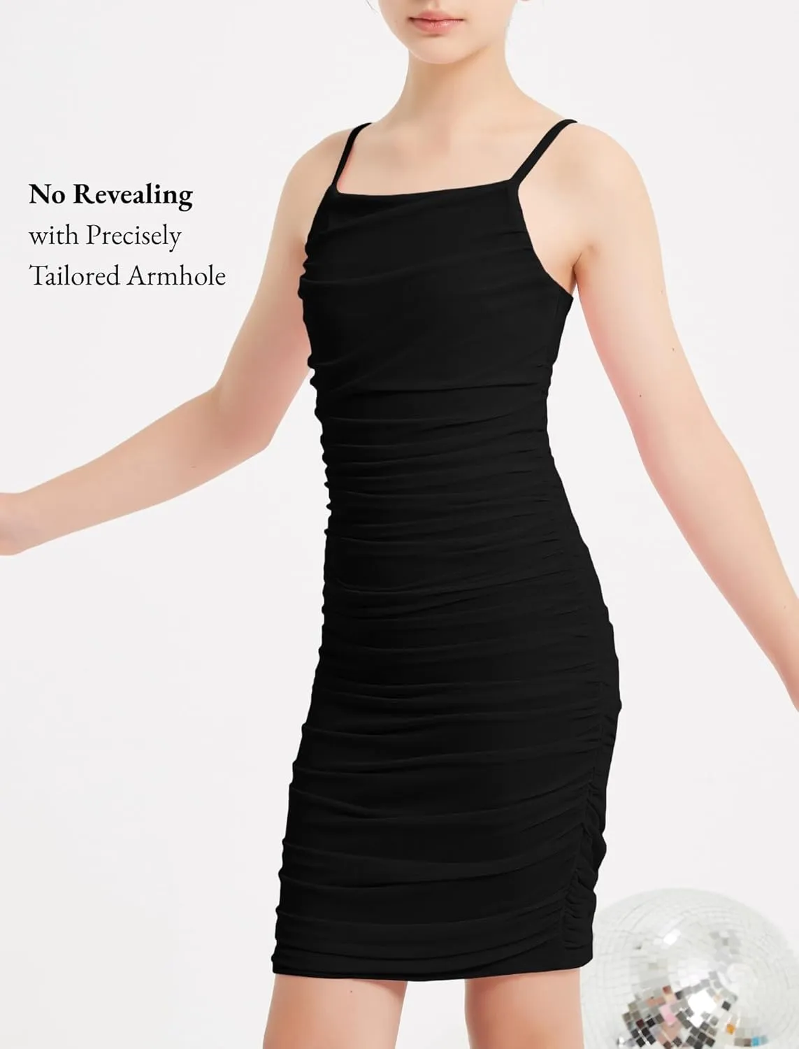 EXARUS Girls Ruched Bodycon Dress Teens Mesh Lantern Sleeve Party Dance Homecoming Tight Short Pencil Dresses