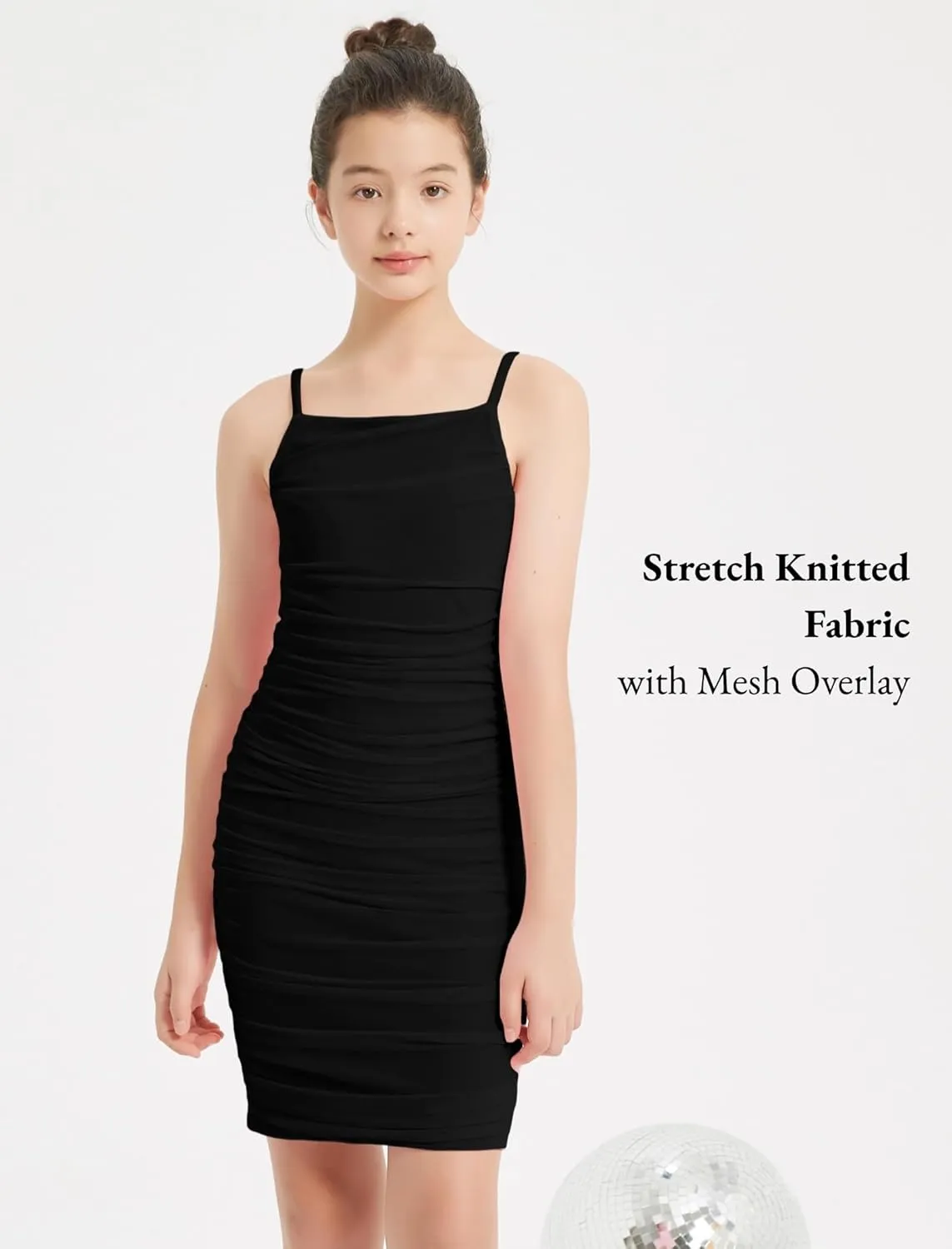 EXARUS Girls Ruched Bodycon Dress Teens Mesh Lantern Sleeve Party Dance Homecoming Tight Short Pencil Dresses