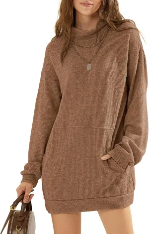 EXLURA Womens Casual Oversized Long Sleeve Sweater Dress with Pocket Loose Fit Knit Fall Winter Long Pullover Sweater Tunic