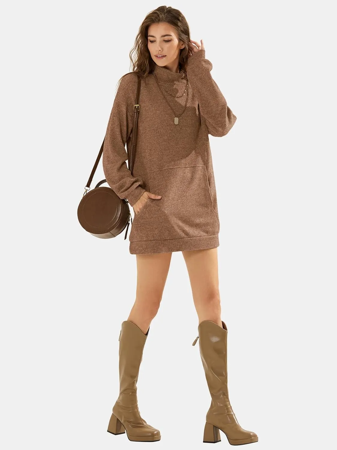 EXLURA Womens Casual Oversized Long Sleeve Sweater Dress with Pocket Loose Fit Knit Fall Winter Long Pullover Sweater Tunic