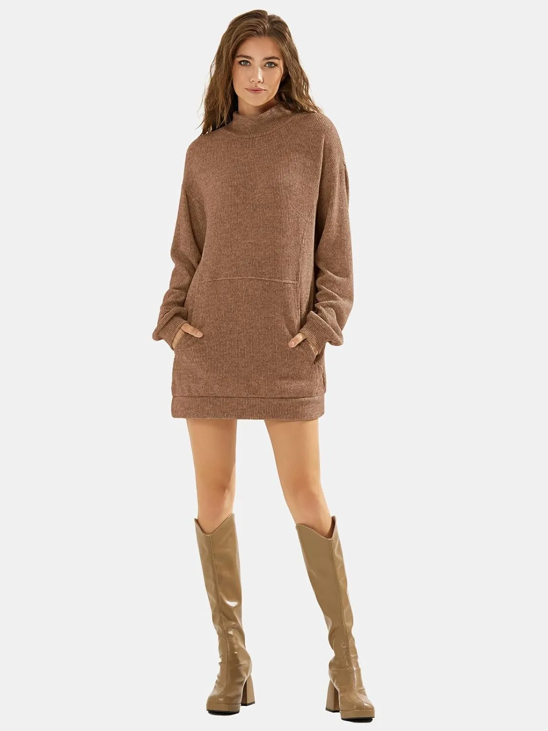 EXLURA Womens Casual Oversized Long Sleeve Sweater Dress with Pocket Loose Fit Knit Fall Winter Long Pullover Sweater Tunic