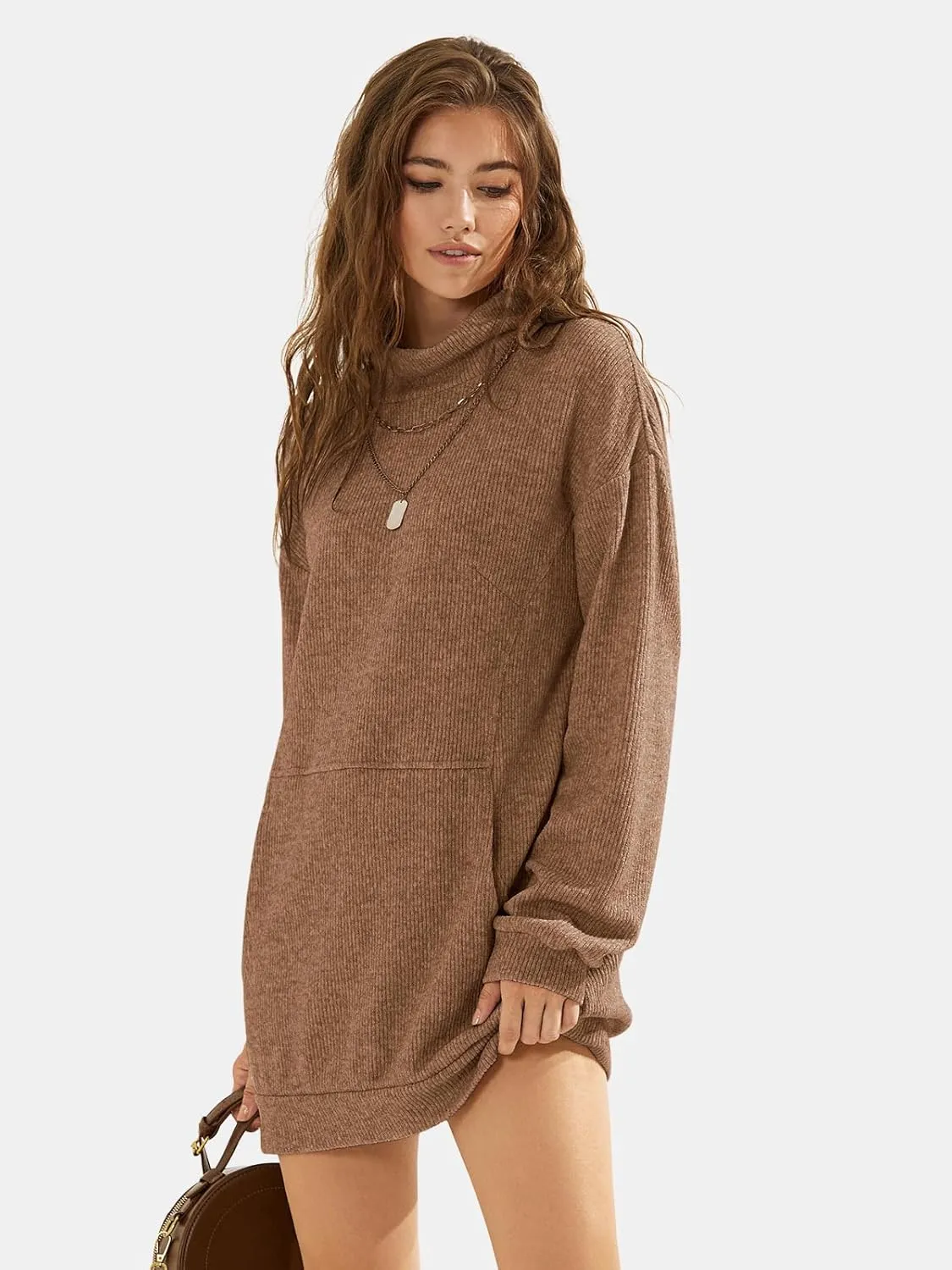 EXLURA Womens Casual Oversized Long Sleeve Sweater Dress with Pocket Loose Fit Knit Fall Winter Long Pullover Sweater Tunic