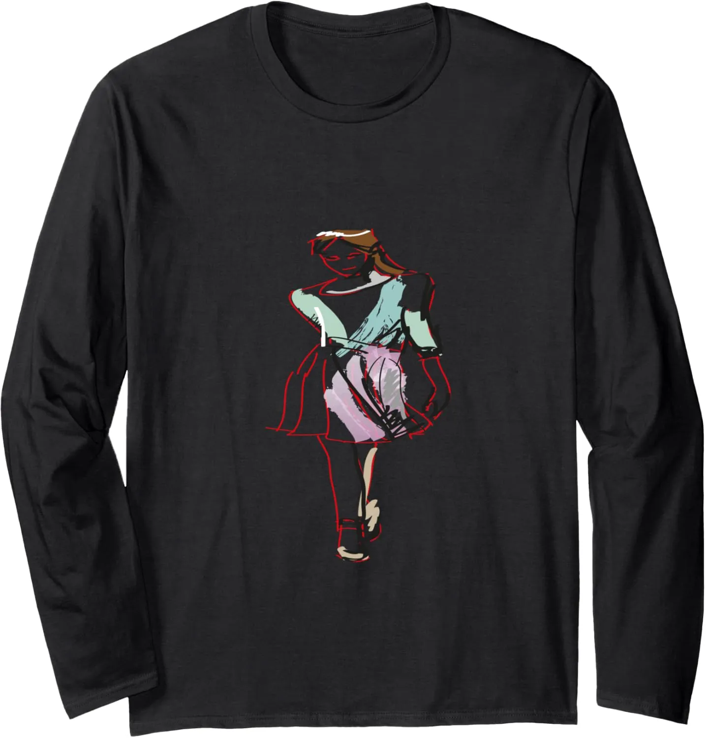 Fashion Hand painted silhouette design Graphic Tee T-Shirt Long Sleeve T-Shirt