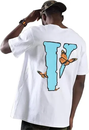 Fashion Men's Short Sleeved T-Shirt V Letter Printed Tops Casual Couple T-Shirt Hip Hop Short Sleeved Tops