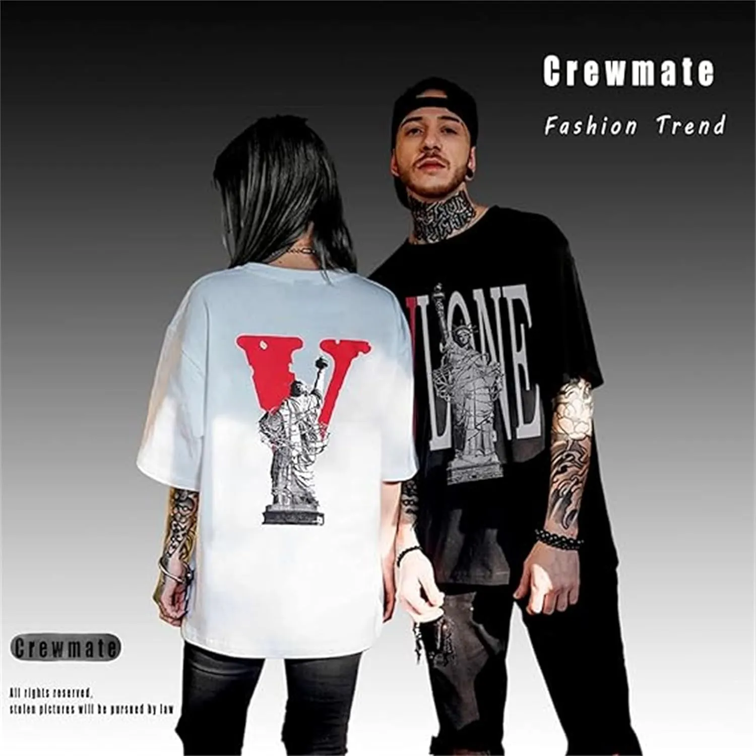 Fashion Men's Short Sleeved T-Shirt V Letter Printed Tops Casual Couple T-Shirt Hip Hop Short Sleeved Tops