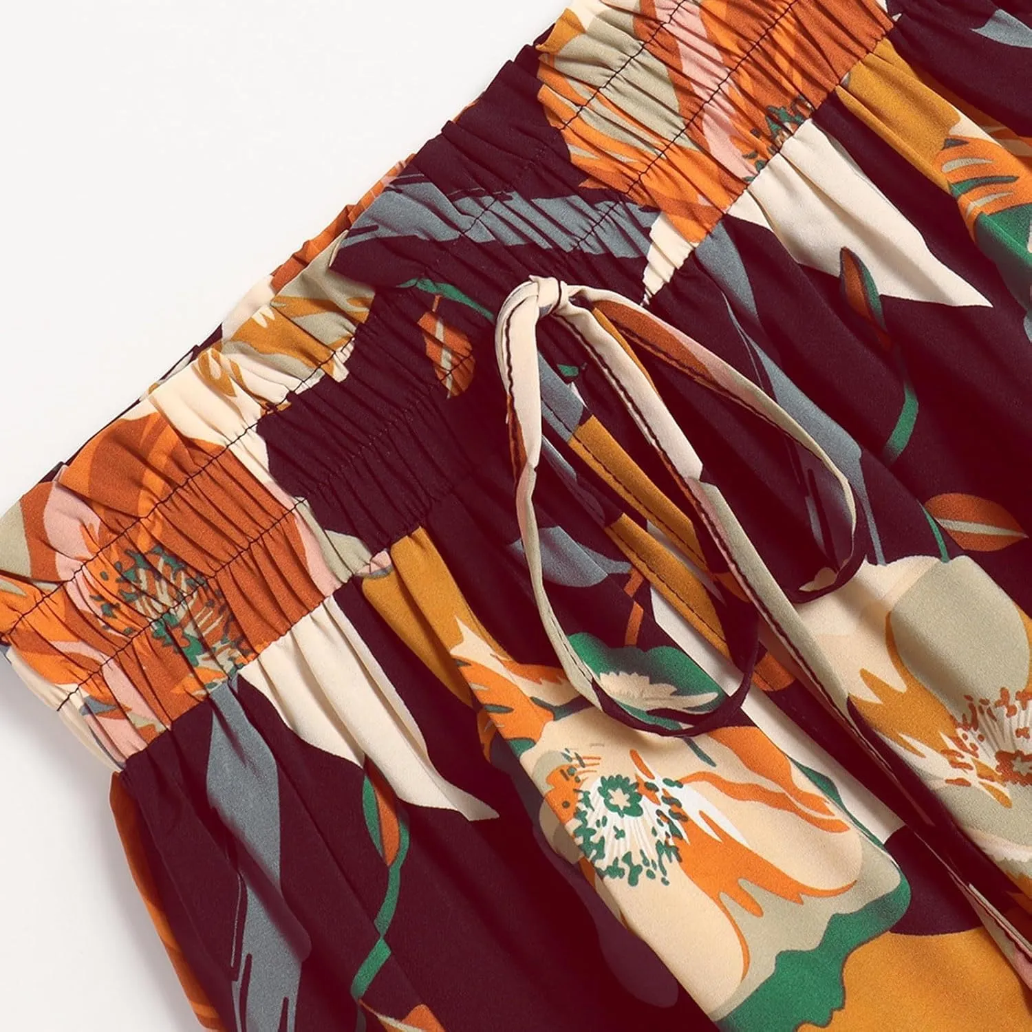 Floral Maxi Skirts for Women Casual Drawstring High Elastic Waisted A-Line Flowy Swing Skirts Summer Boho Skirt