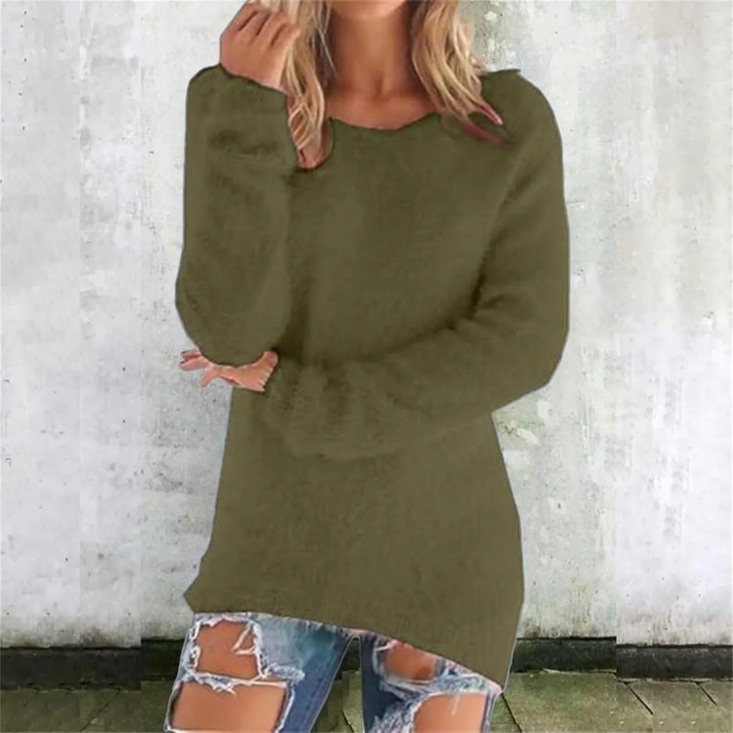 Fluffy Fuzzy Sweater for Women Casual Crewneck Loose Long Sleeve Pullover Tops Winter Warm Baggy Jumper Sweaters