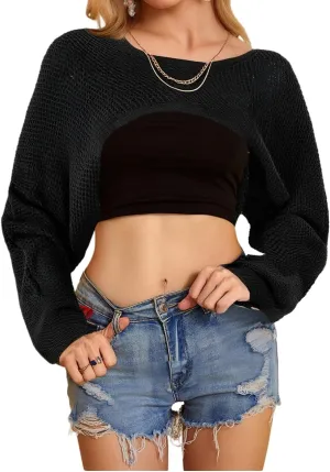 GORGLITTER Women's Half Bolero Sweater Cutout Sleeve Cropped Sweater