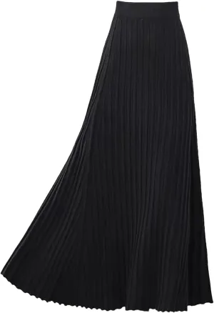 Hcclijo Winter Cashmere Extra-Long Knitted Skirt Thickened Ribbed Knitted Swing A-Line Flared Ankle-Length Knitted Skirt