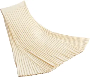 Hcclijo Winter Cashmere Extra-Long Knitted Skirt Thickened Ribbed Knitted Swing A-Line Flared Ankle-Length Knitted Skirt