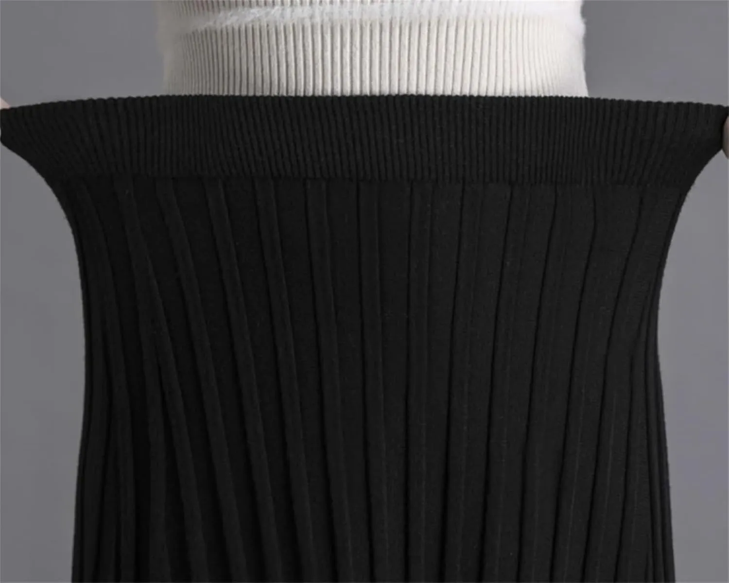 Hcclijo Winter Cashmere Extra-Long Knitted Skirt Thickened Ribbed Knitted Swing A-Line Flared Ankle-Length Knitted Skirt