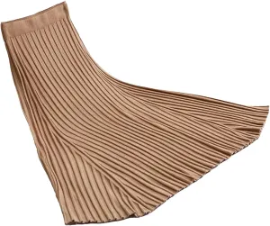 Hcclijo Winter Cashmere Extra-Long Knitted Skirt Thickened Ribbed Knitted Swing A-Line Flared Ankle-Length Knitted Skirt