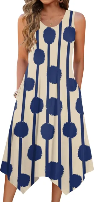 HOTOUCH Womens Midi Dress Summer Alie Petite Dress Plain Sleeveless Tank Dress Casual O Neck Empire Waist Dress Floral Tshirt Dress Plus Size Beach Sundress Apricot S