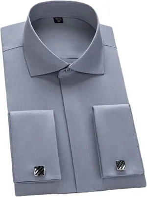 JXQXHCFS French Cuff Dress Shirt Men Long Sleeve Business Formal Shirts Covered Button Cufflink Shirt
