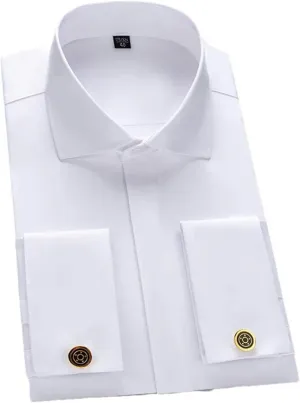 JXQXHCFS French Cuff Dress Shirt Men Long Sleeve Business Formal Shirts Covered Button Cufflink Shirt