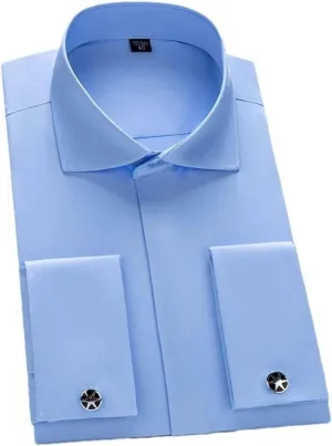 JXQXHCFS French Cuff Dress Shirt Men Long Sleeve Business Formal Shirts Covered Button Cufflink Shirt
