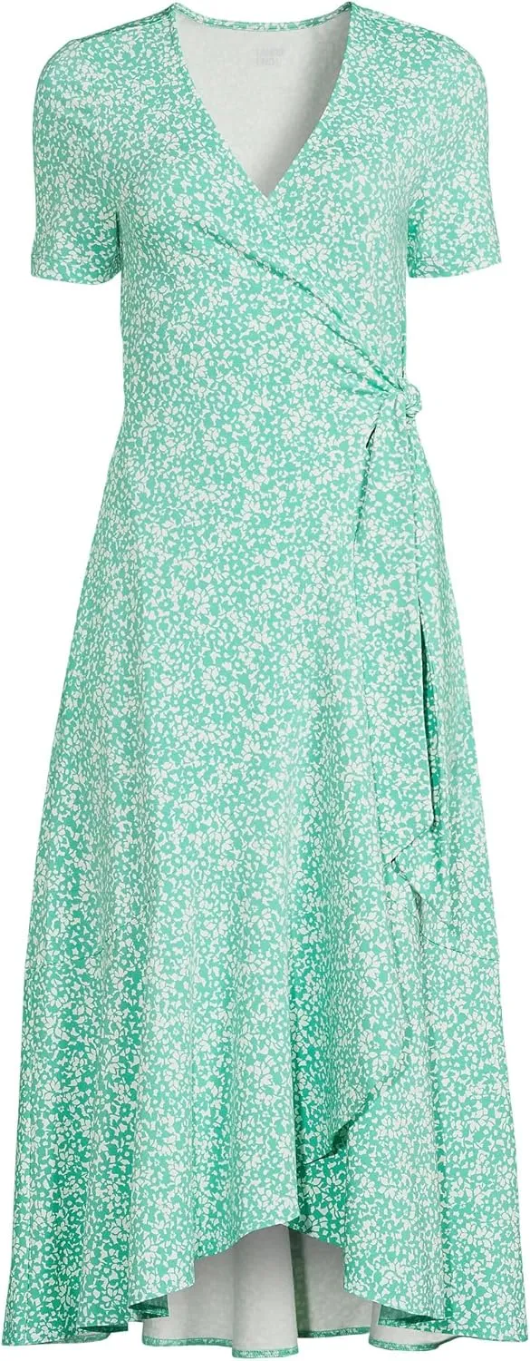 Lands' End Women's Cotton Modal Vneck Wrap Midi Dress