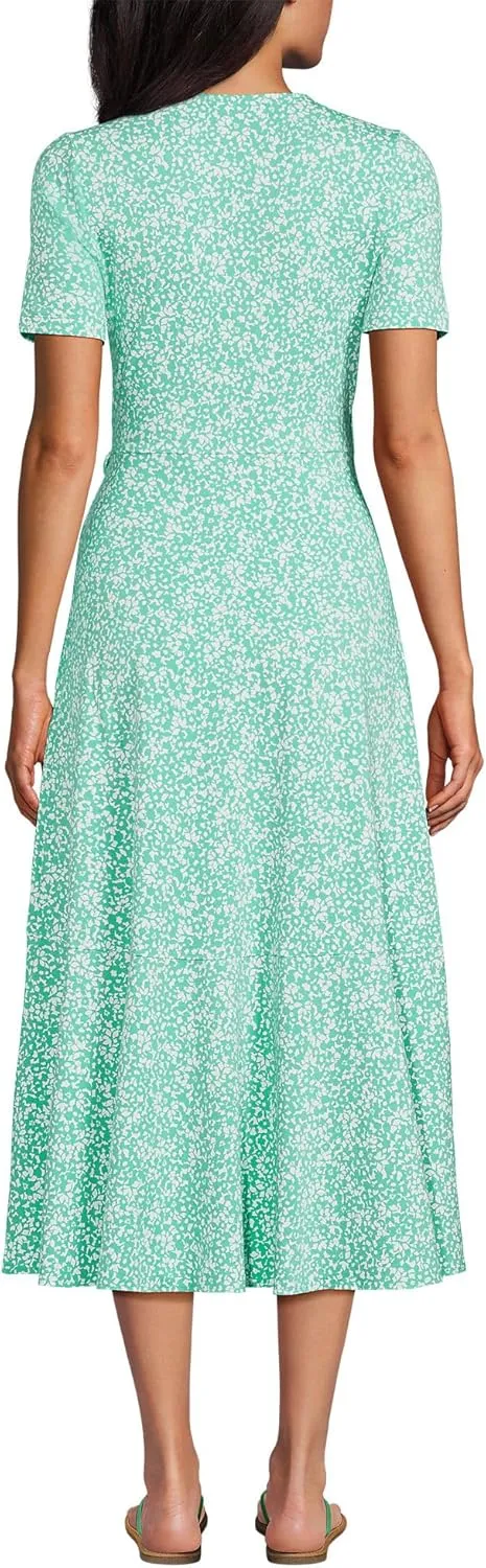 Lands' End Women's Cotton Modal Vneck Wrap Midi Dress