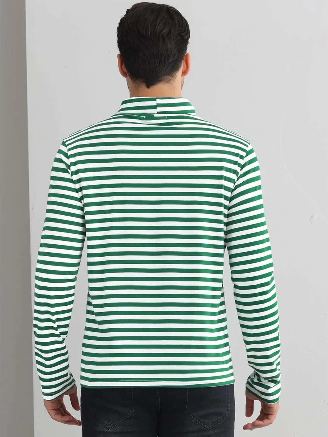 Lars Amadeus Striped Turtleneck T-Shirt for Men's Contrast Color Long Sleeves Pullover Stripes T Shirt