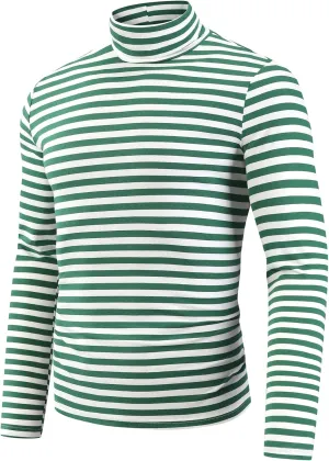 Lars Amadeus Striped Turtleneck T-Shirt for Men's Contrast Color Long Sleeves Pullover Stripes T Shirt
