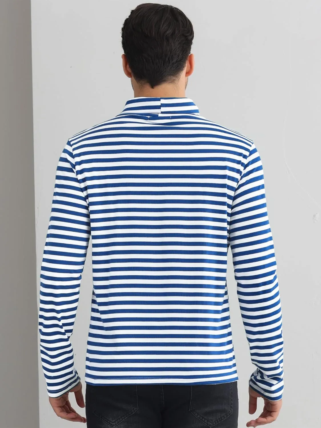 Lars Amadeus Striped Turtleneck T-Shirt for Men's Contrast Color Long Sleeves Pullover Stripes T Shirt