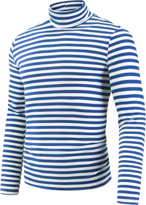 Lars Amadeus Striped Turtleneck T-Shirt for Men's Contrast Color Long Sleeves Pullover Stripes T Shirt