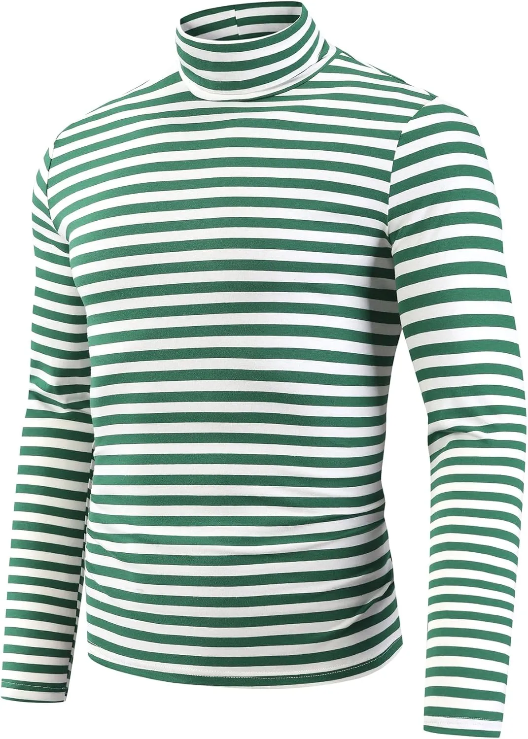 Lars Amadeus Striped Turtleneck T-Shirt for Men's Contrast Color Long Sleeves Pullover Stripes T Shirt