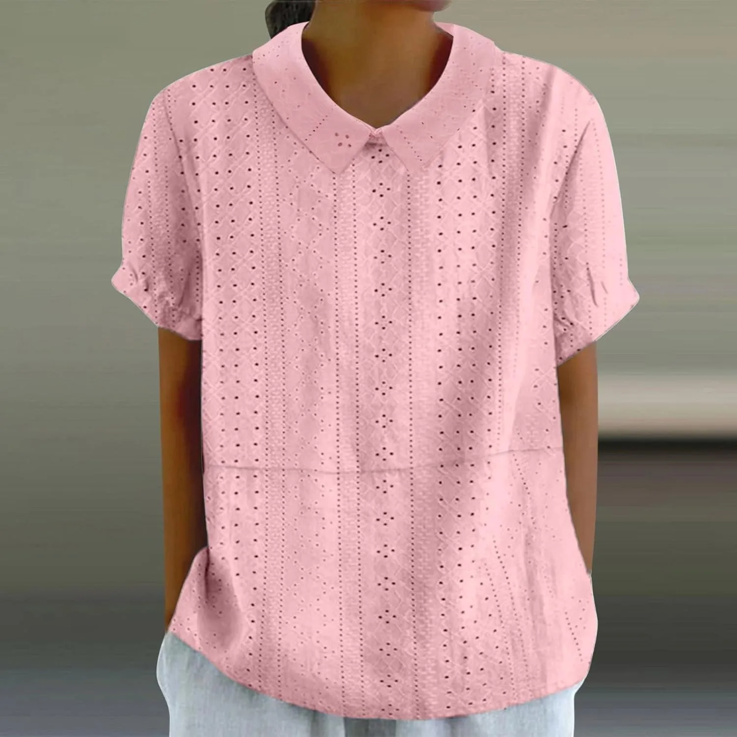 LCMTWX Casual V Neck Button Down Shirts for Women Linen Loose Large Size Thin Lapel Shirt Short Sleeved Blouse Women'S