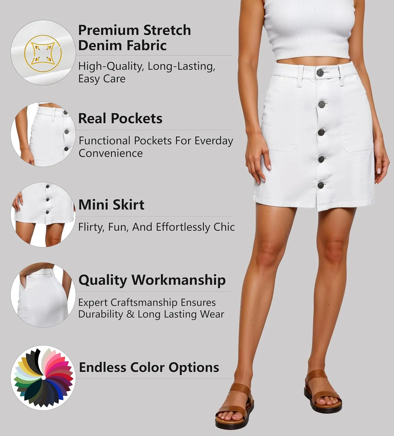 Lexi Womens Super Comfy Stretch Denim Skirt
