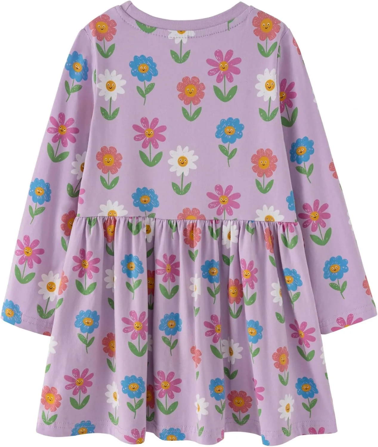 Little Girls Cotton Long Sleeve Casual Dress Toddler Kids Cartoon Floral Print Jersey Dresses 24M-7Yrs