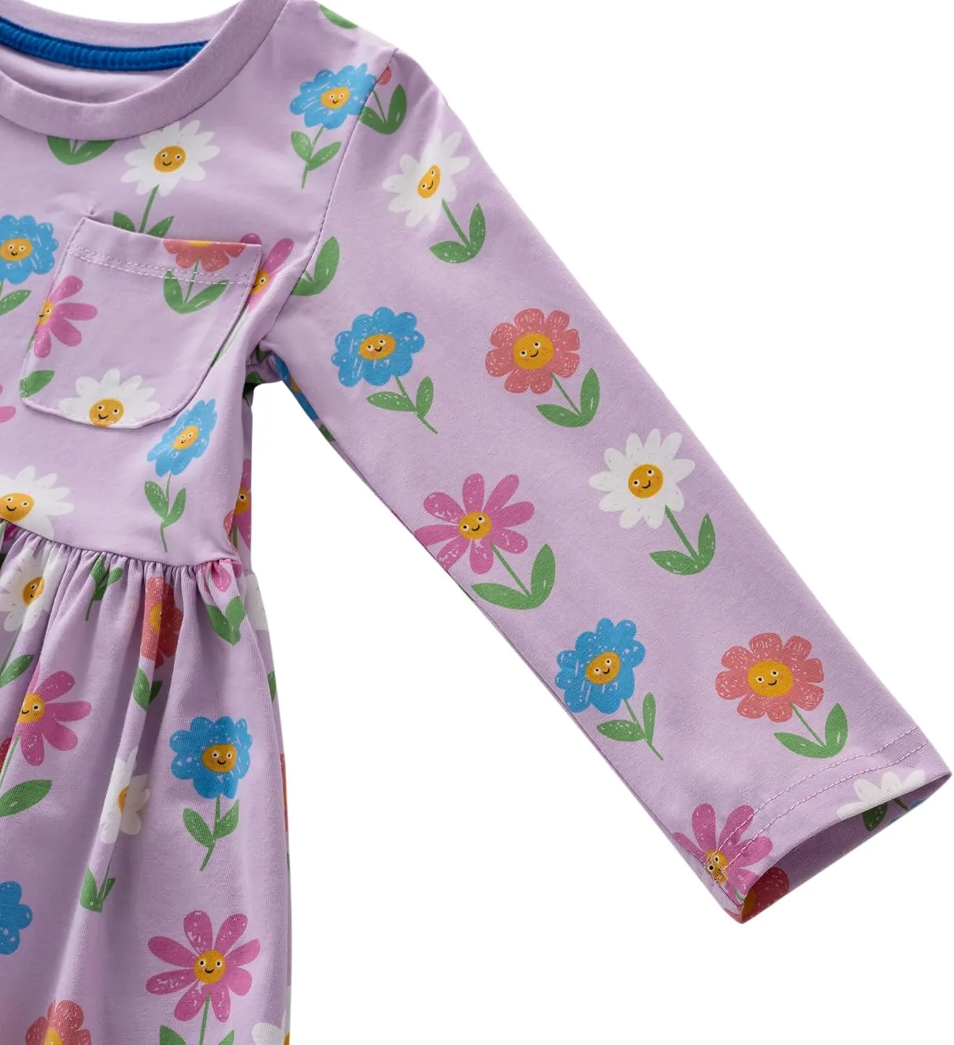 Little Girls Cotton Long Sleeve Casual Dress Toddler Kids Cartoon Floral Print Jersey Dresses 24M-7Yrs