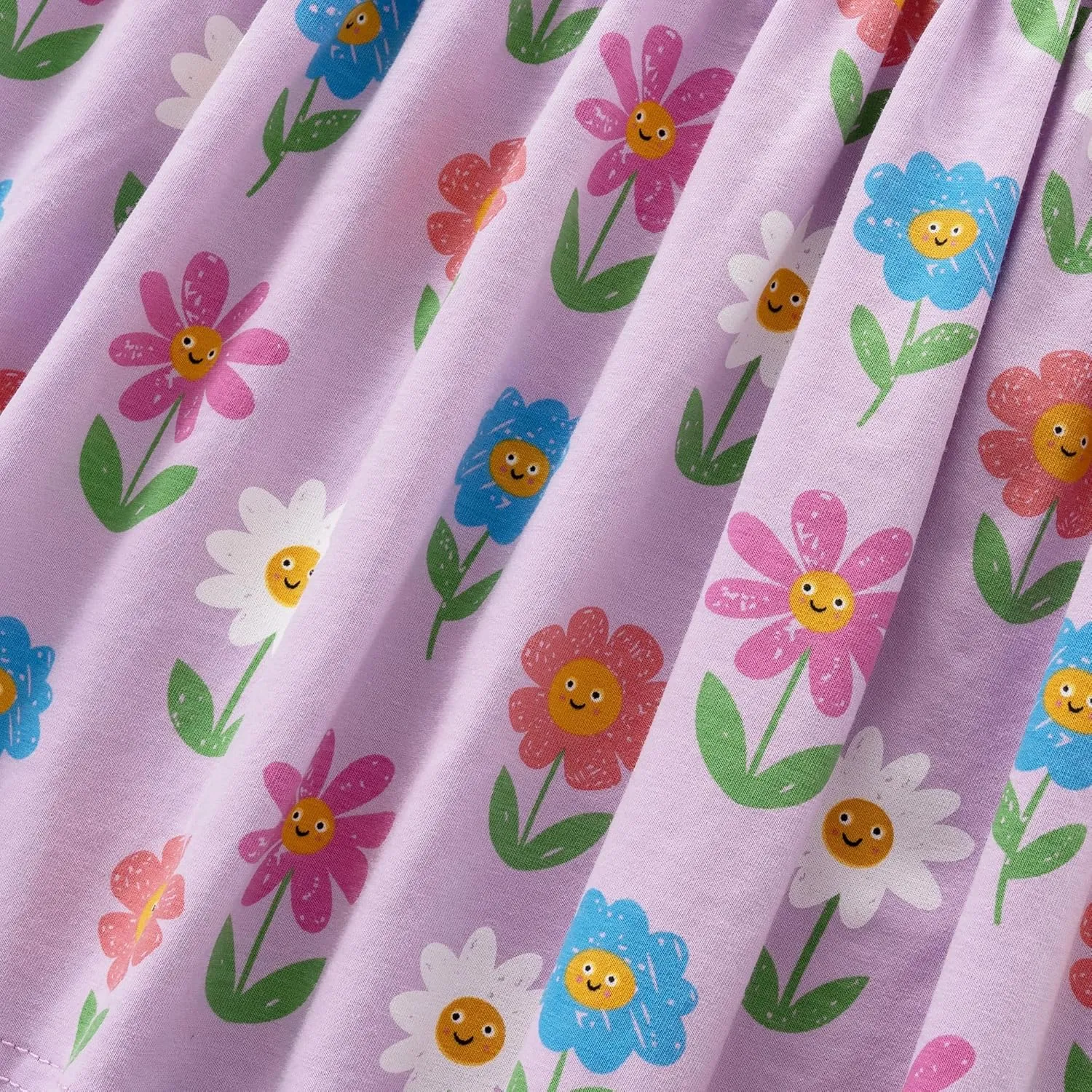 Little Girls Cotton Long Sleeve Casual Dress Toddler Kids Cartoon Floral Print Jersey Dresses 24M-7Yrs