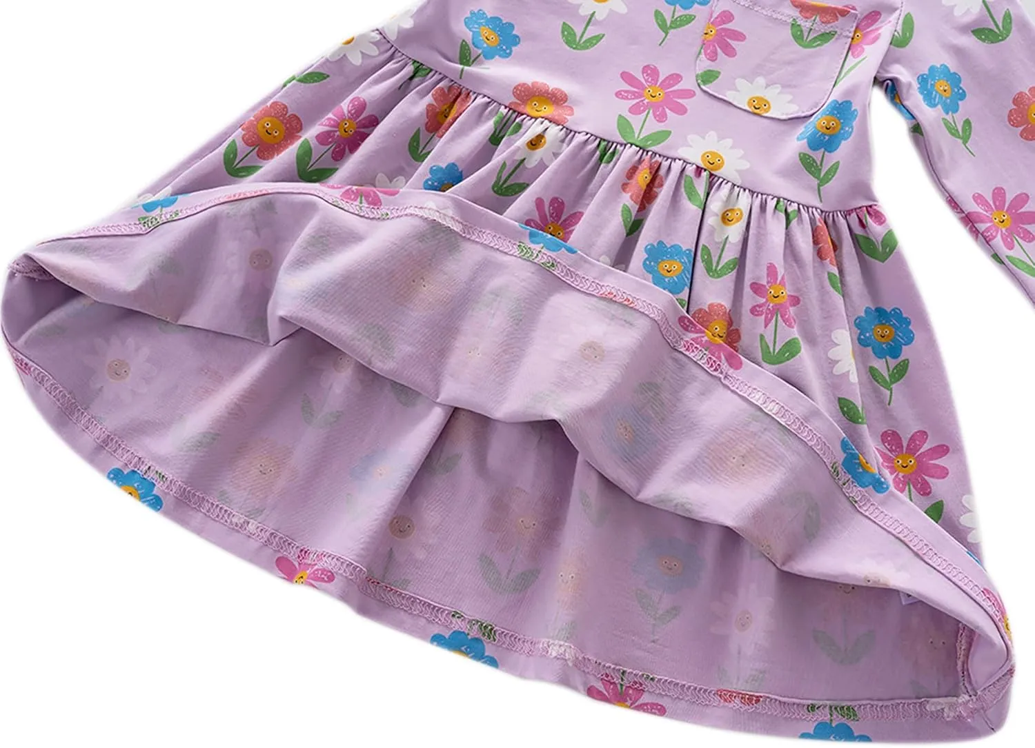 Little Girls Cotton Long Sleeve Casual Dress Toddler Kids Cartoon Floral Print Jersey Dresses 24M-7Yrs