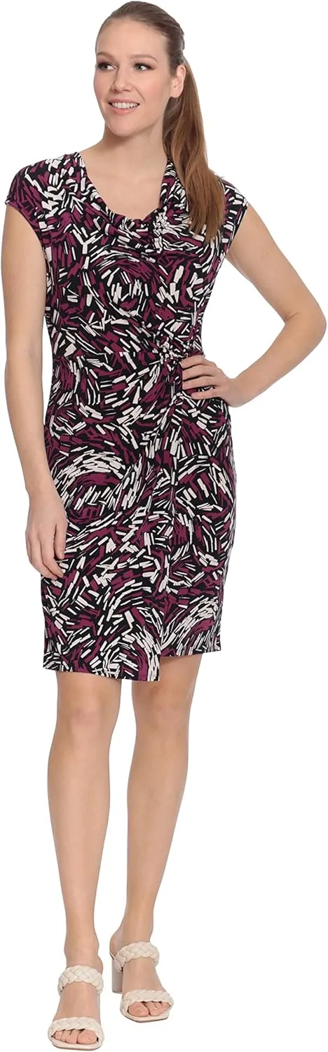London Times Women's Cowl Neck Side Twist Jersey Dress